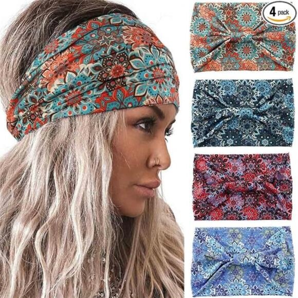 Women's Wide Headbands Women Boho Turban Knotted Headband Floral Elastic Non - Picture 7 of 7